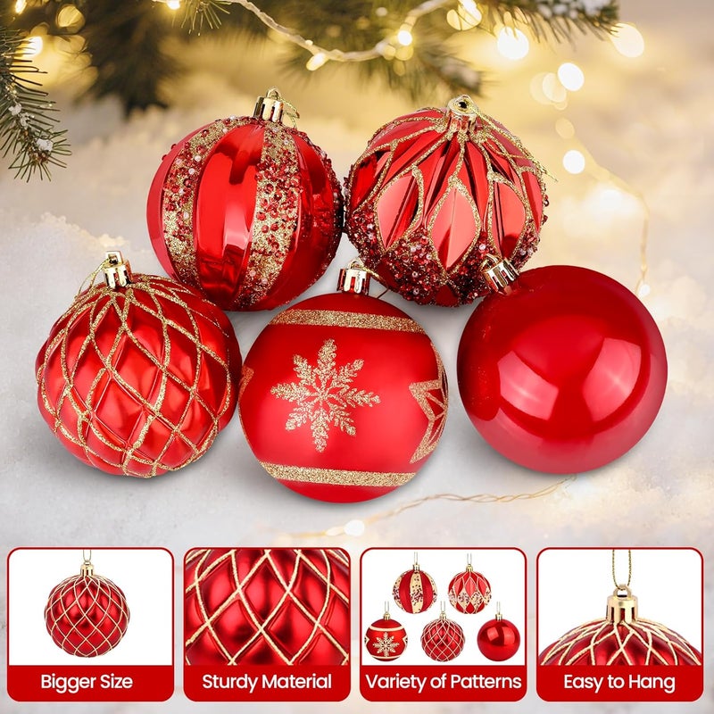 EverMerry EveryMerry 12-Pack 3.1 Inch Christmas Ornaments Set - Red & Gold Ornament Balls with 5 Various Designs, Decorations with Strings, Sturdy, Kraft Box with Lid for Xmas Tree, Holiday Party & Home Decor - Image 4